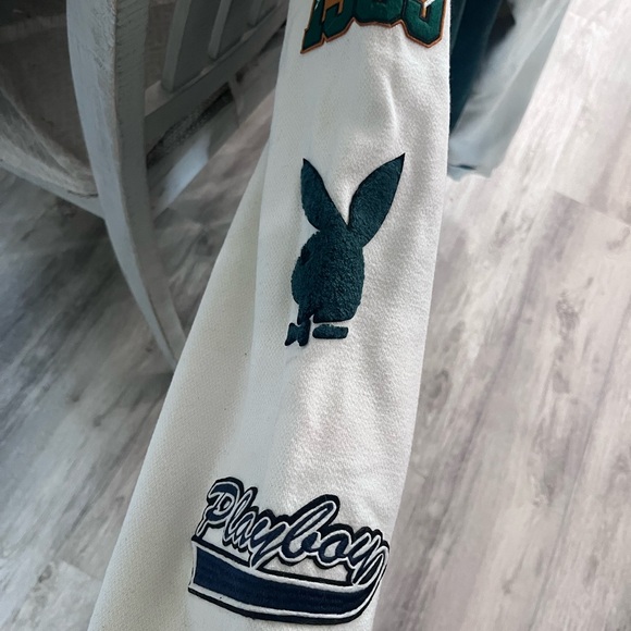 PLAYBOY Green and Cream Varsity Jacket - Picture 3 of 9